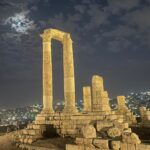 The roman ruins of Amman Citadel at night, in the capital of Jordan, Amman.