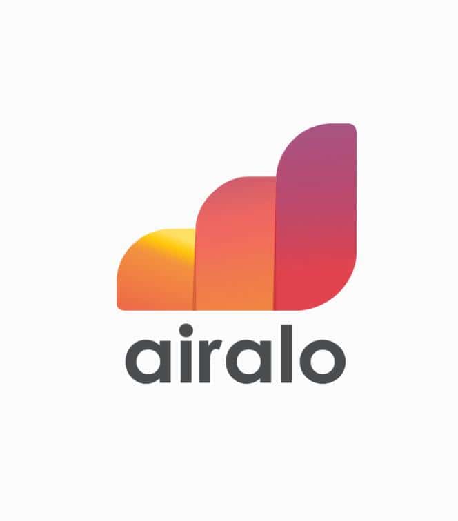 The logo for eSIM provider Airalo. It shows three bars above the brand's name in lower case letters: airalo.