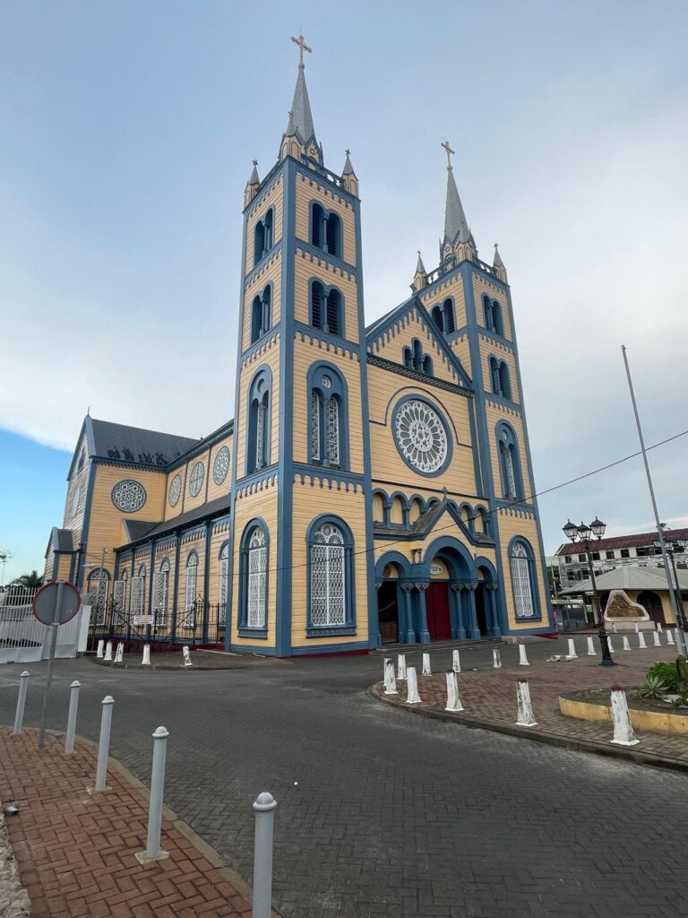 The colourful wooden basilica in Paramaribo, Suriname.