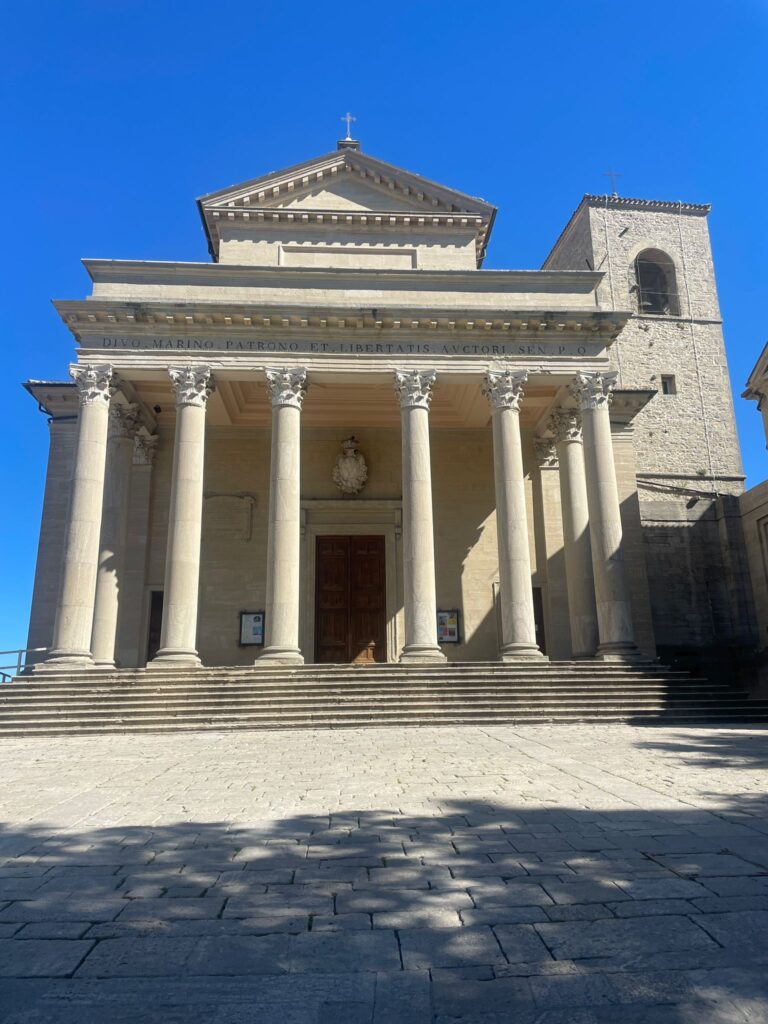 The Basilica of Saint Marinus in San Marino, complete with pillars supporting the roof just like you would find in Ancient Rome.