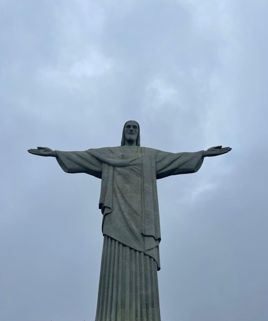 The statue of Christ the Redeemer, one of the Seven Wonders of the World in Rio de Janeiro, Brazil. Pictured on a foggy day.