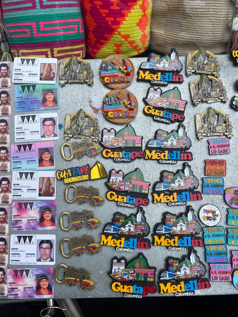 Several Colombia-themed souvenirs for sale at Guatape.