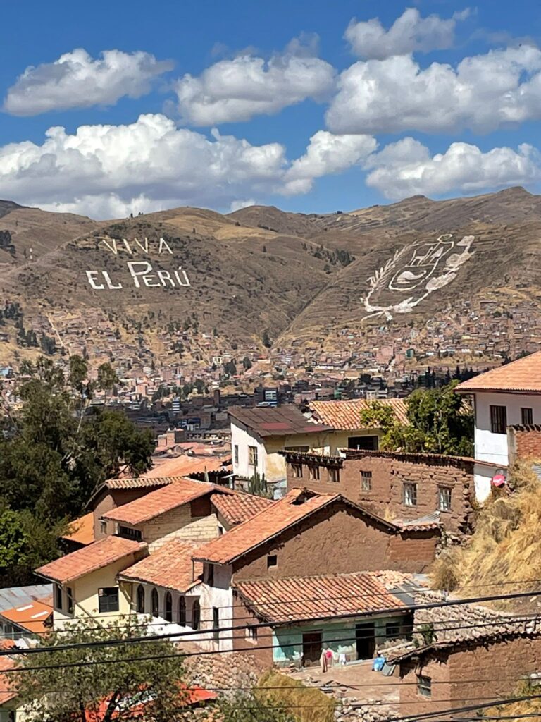 Geoglyphs are visible in the mountains surrounding the city of Cusco, Peru.