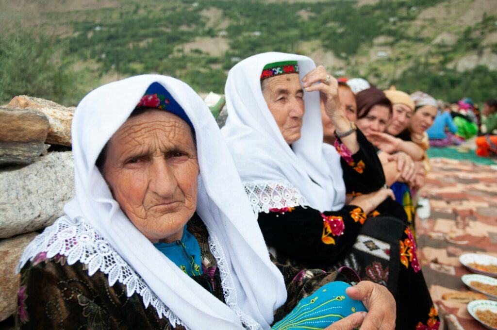A group of Tajik ladies in traditional clothing.