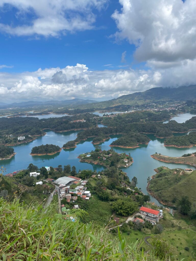 Lakes surrounded by greenery, as seen from the top of Guatape's El Peñón de Guatapé.