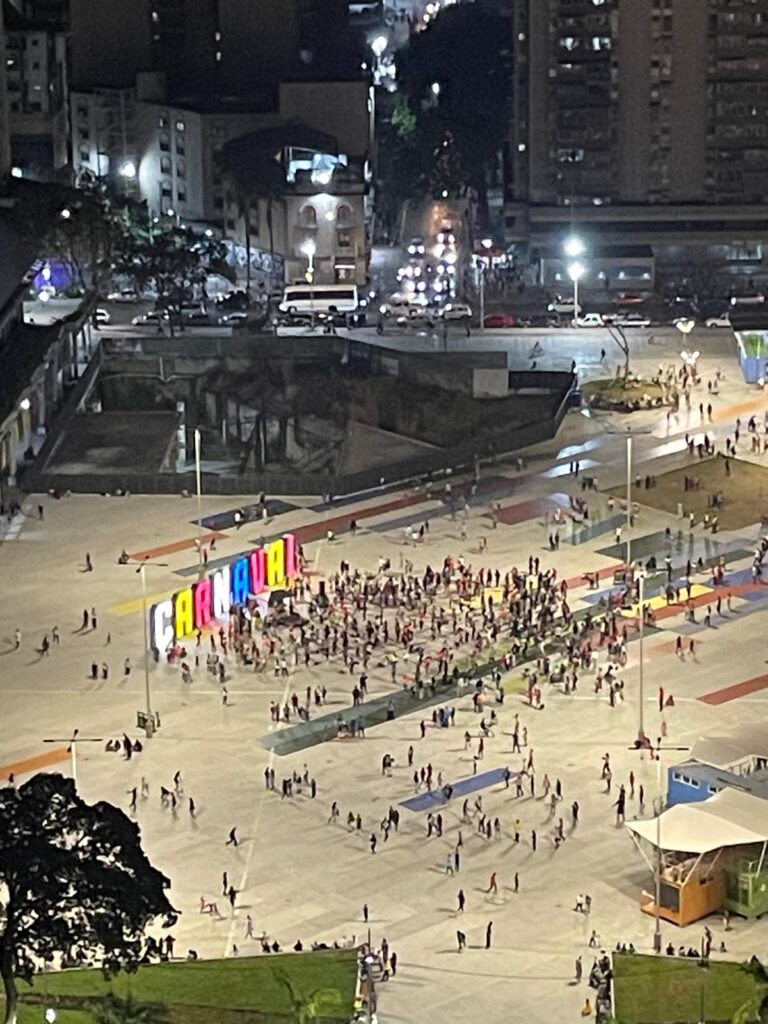 Large crowds of locals gathered in Central Park, Caracas at night