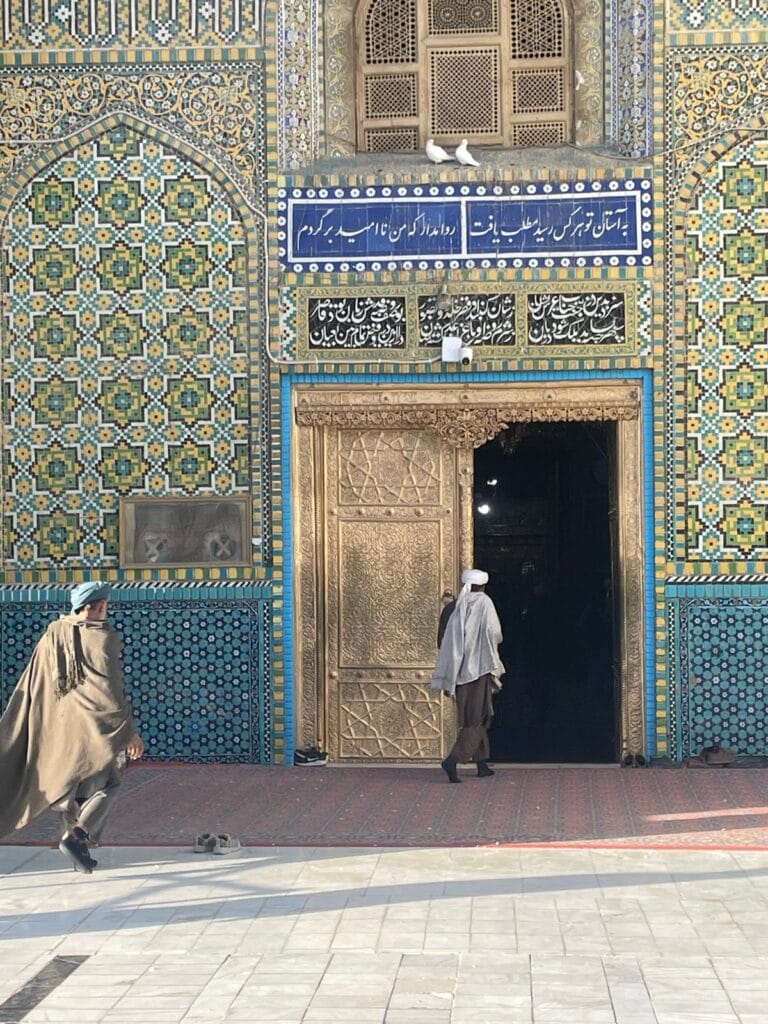 Locals entering the Blue Mosque in Afghanistan's Mazar-i-Sharif.