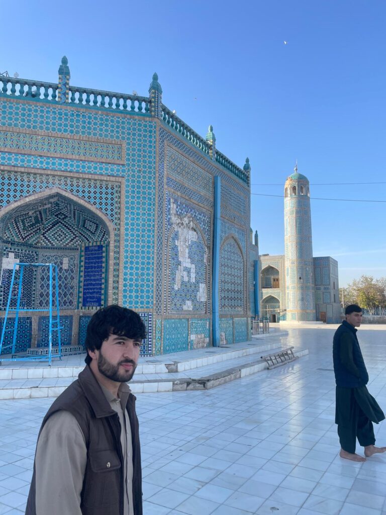 A man outside the Blue Mosque in Mazar-i-Sharif, Afghanistan.