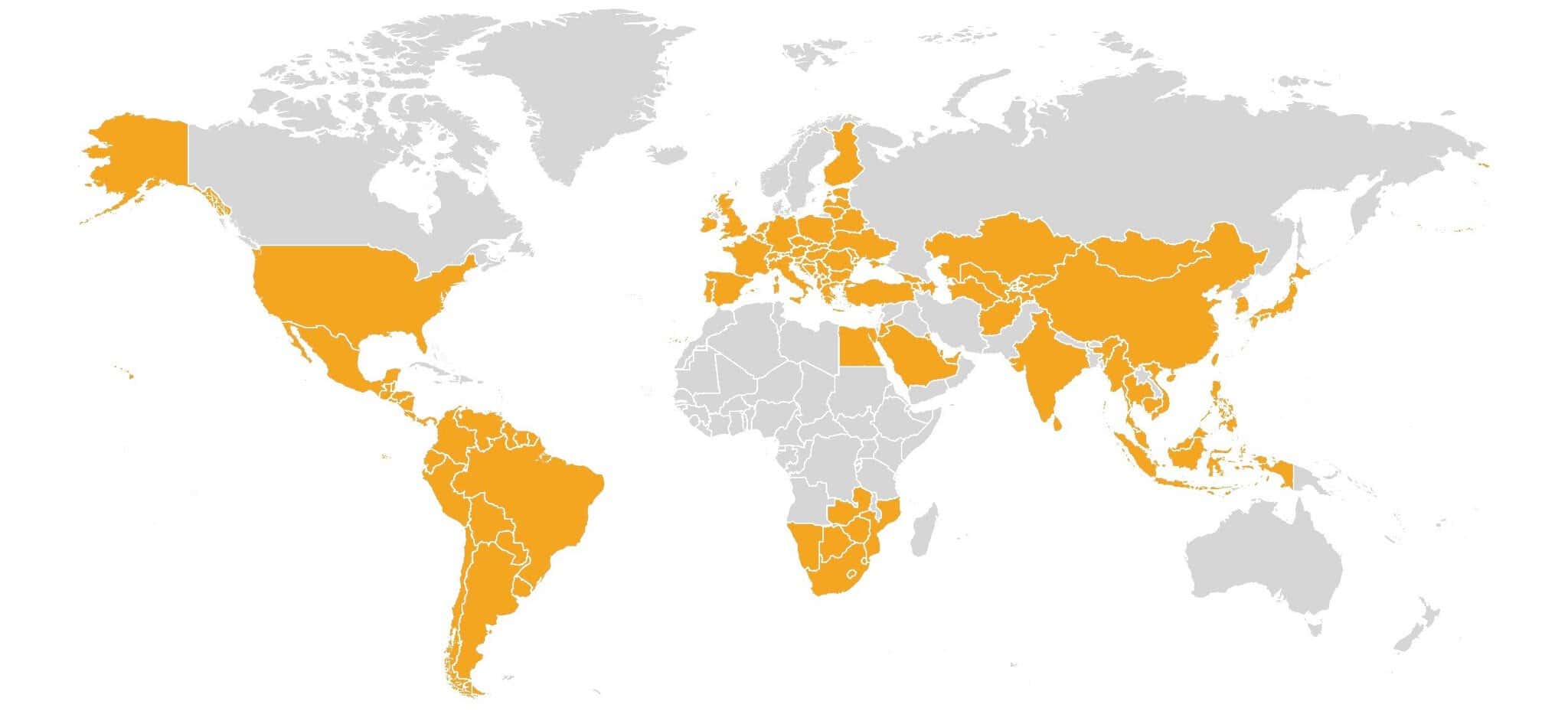 A map of the 100 countries I've visited so far.