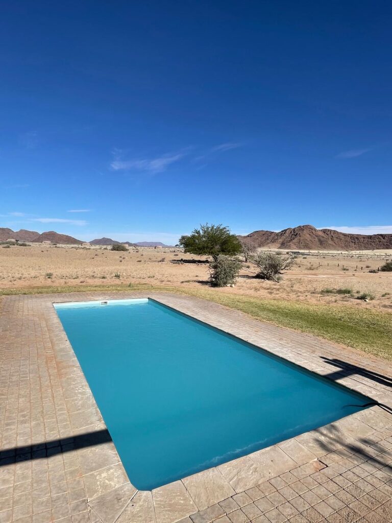 The swimming pool at Sossus Oasis in the Namib Desert near Sossusvlei.