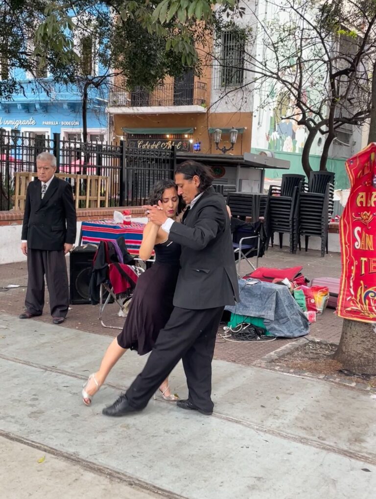 Two tango dancers in Buenos Aires' famous Plaza Dorrego, a square in San Telmo that is famous for regular tango performances.