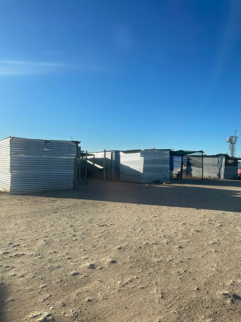 Metal shacks inside a township in Namibia.