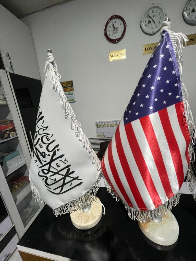 The flags of the USA and Afghanistan alongside each other.