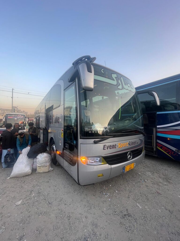 A bus travelling between Kabul and Mazar-i-Sharif in Afghanistan.