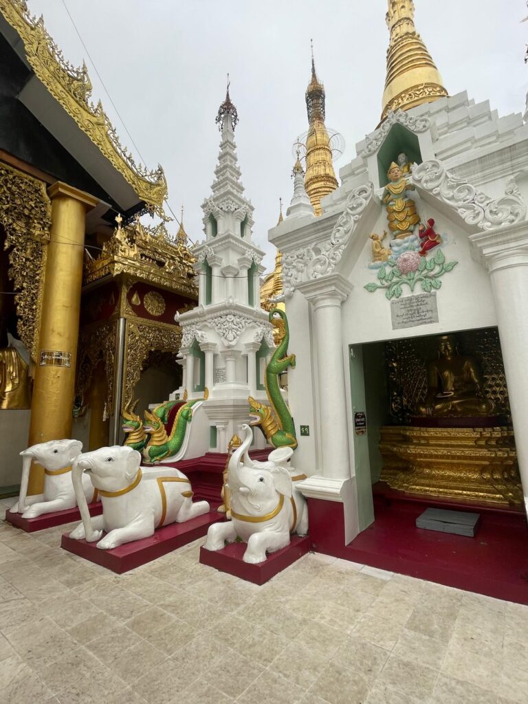 Buddhist architecture at Shwedagon Pagoda in Yangon, Myanmar