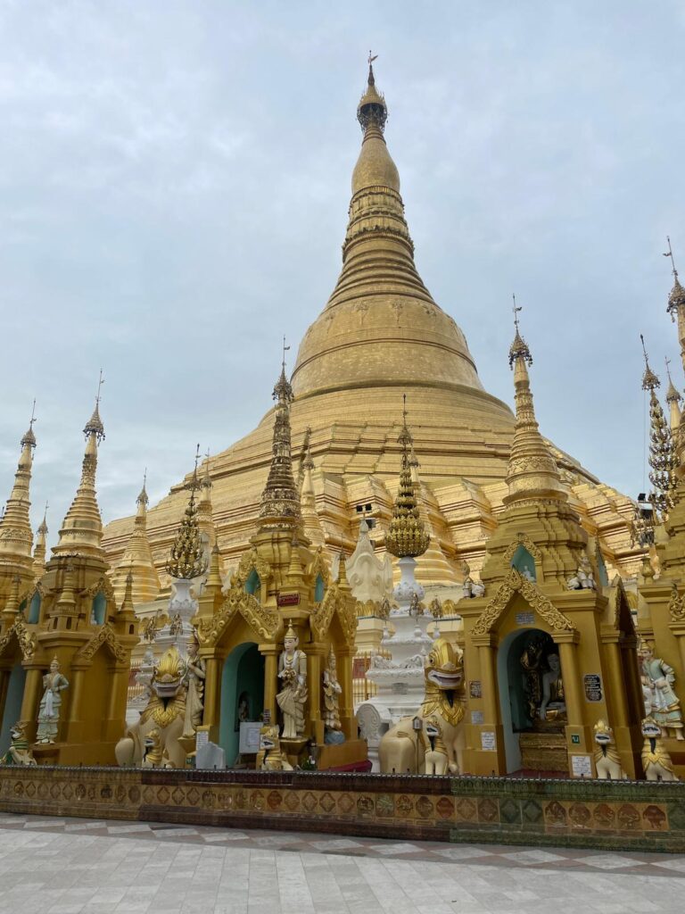 Shwedagon Pagoda in Yangon, Myanmar. This golden stupa is one of the most important in Burmese Buddhism