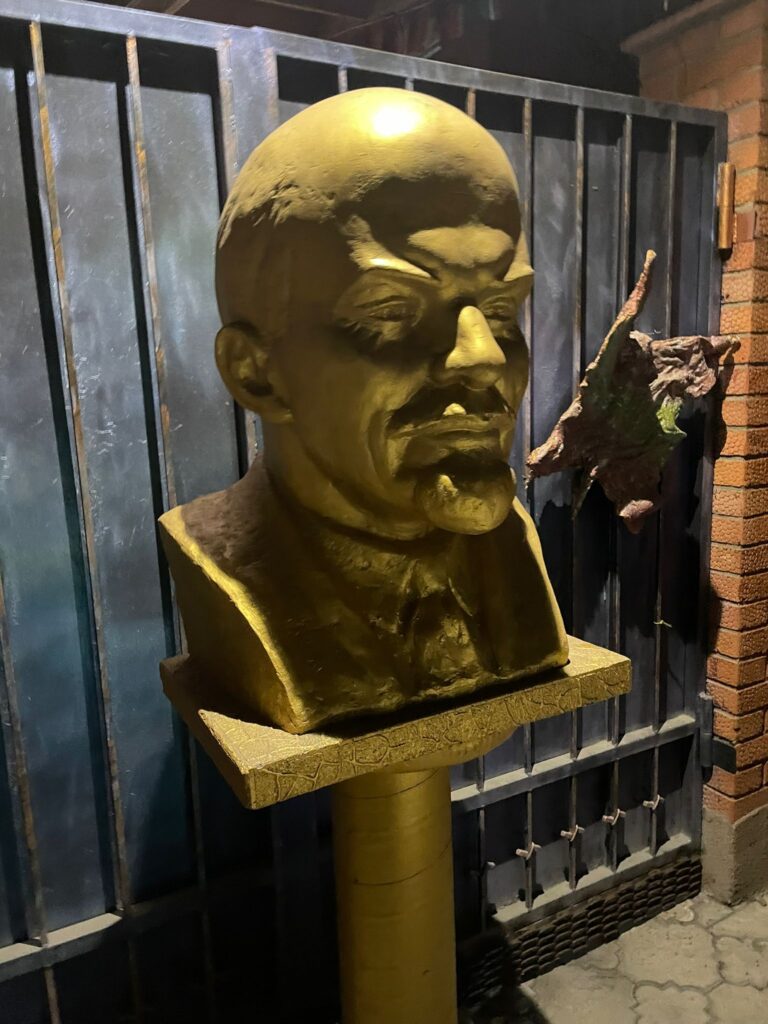 Lenin's statue outside the most popular hostel for tourists visiting Transnistria