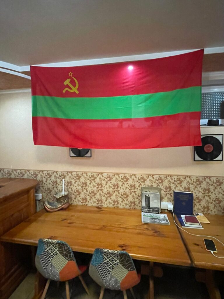 The Transnistria flag inside the hostel