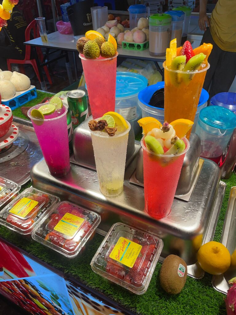 Fruit + drink display in Jalan Alor