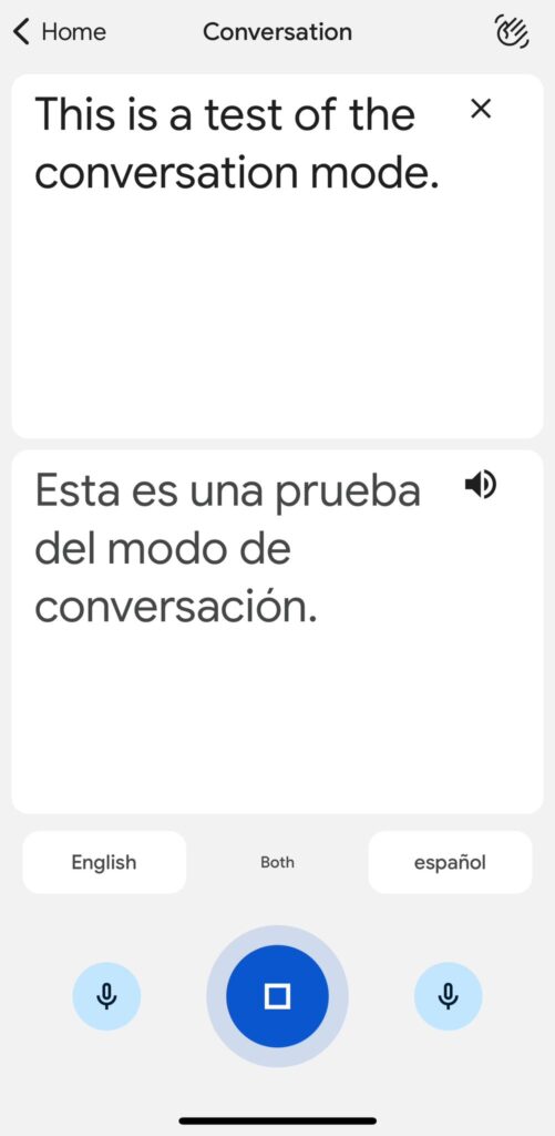 The conversation mode in Google Translate