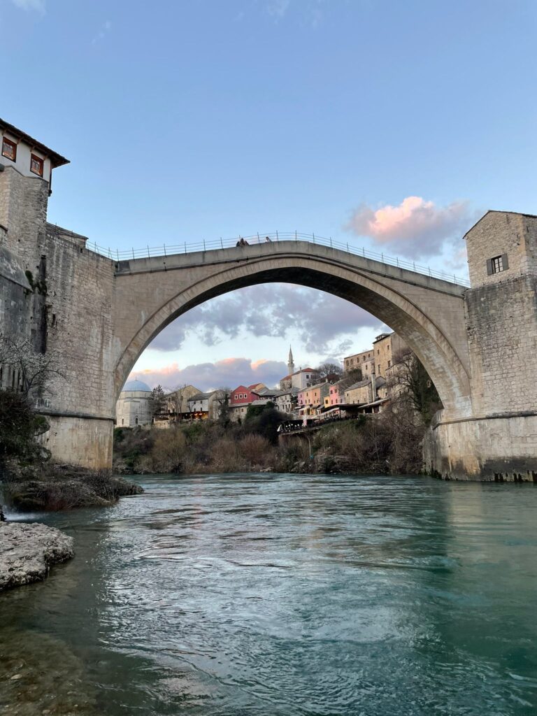 Stari Most in Mostar, Bosnia. This famous bridge over the Neretva River was rebuilt after being destroyed in the wars of the 1990s
