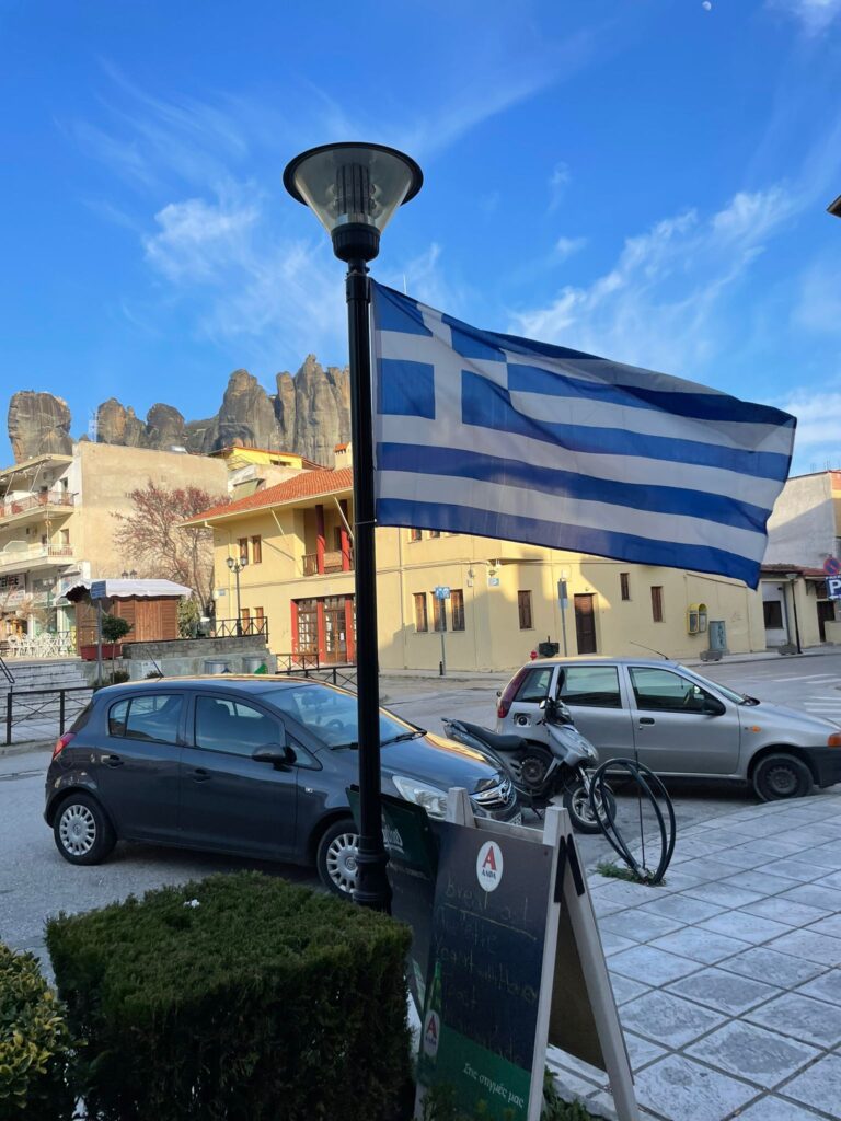 The Greek flag in Meteora