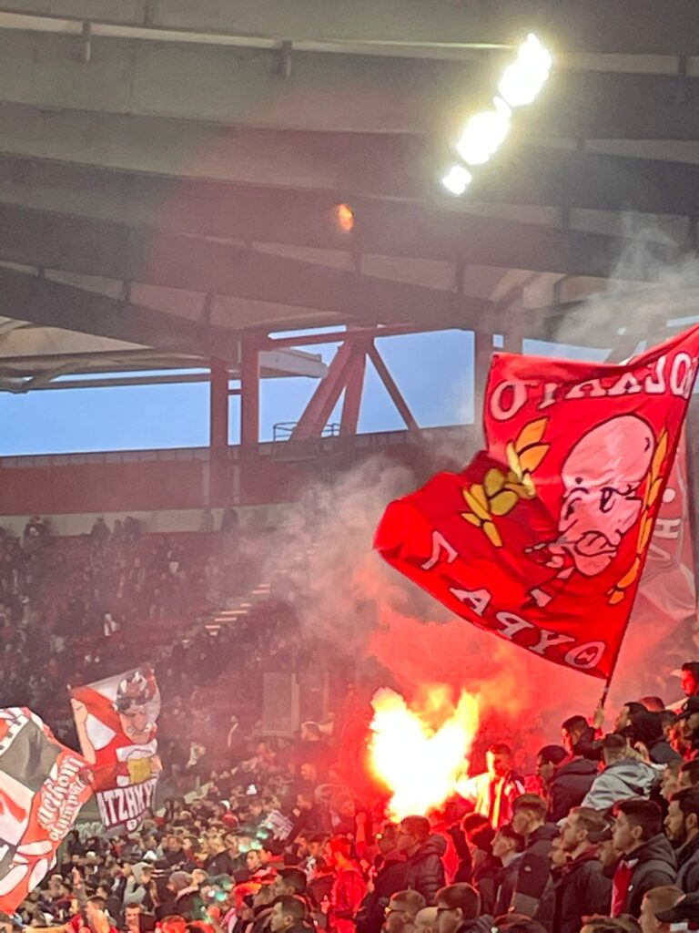 Flares at an Olympiacos game in January 2023