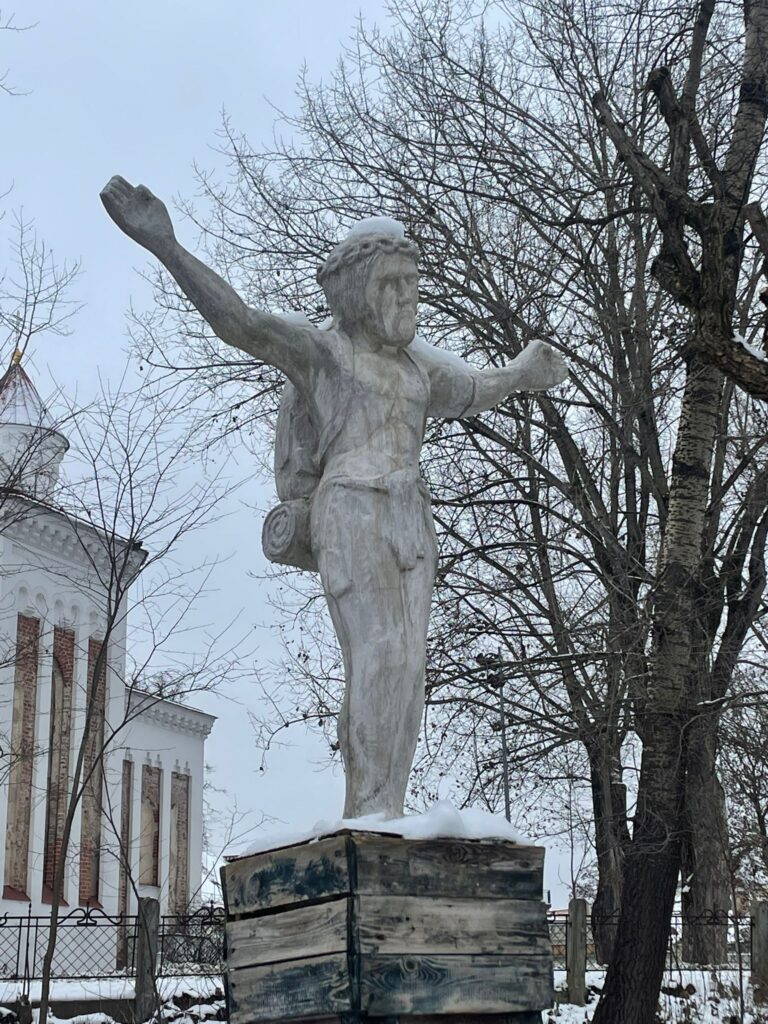 Backpacker Jesus statue in the Republic of Uzupis