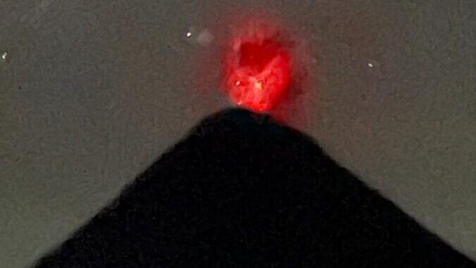 Volcan de Fuego erupting in Guatemala at night