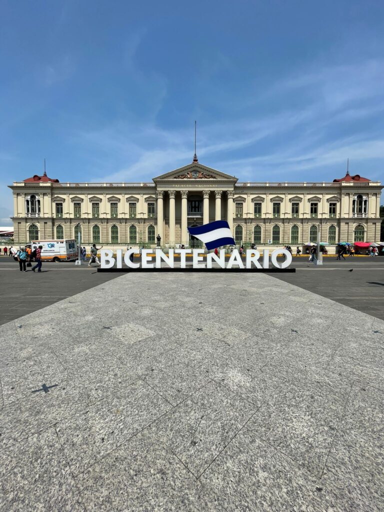 A sign that says "Bicentenario" in San Salvador, the capital city of El Salvador