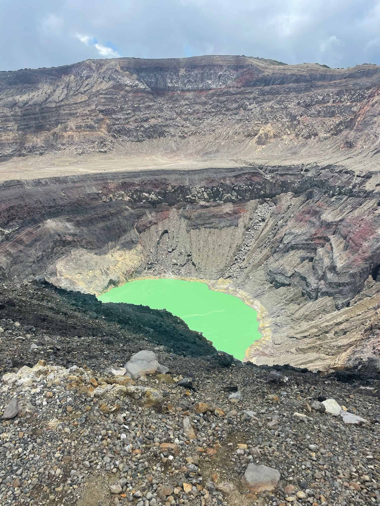 A green crater lake in the centre of El Salvador's Santa Ana Volcano.
