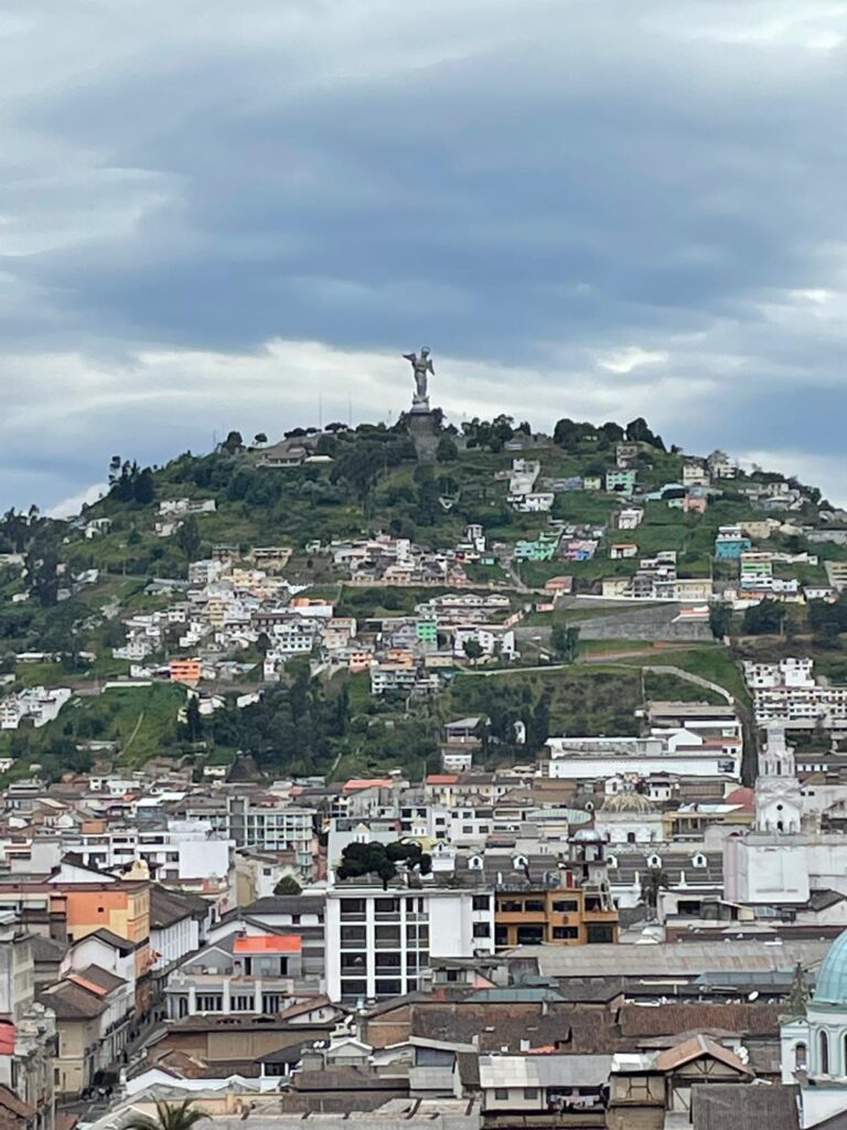 A picture of the statue "La Virgen del Panecillo" in Quito Ecuador on top of a hill

The hill is covered in cheap houses which are notorious for being a major hotspot for muggings