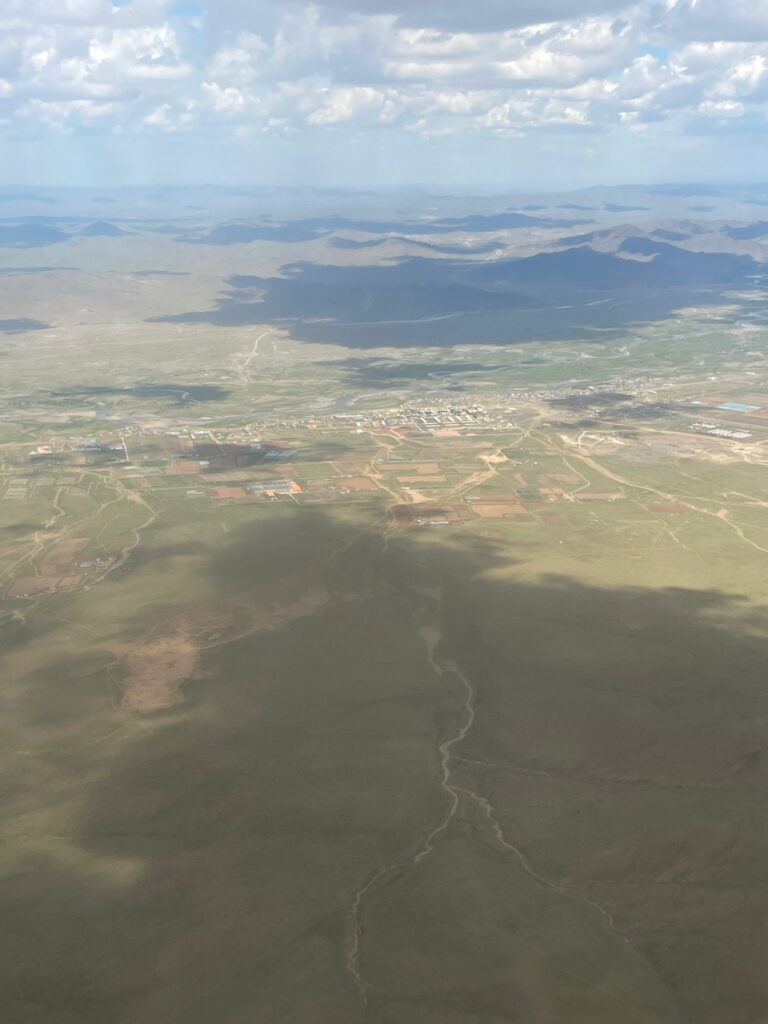 Mongolia from the air. This image shows some of the countryside just outside Ulaanbaatar with many green hills