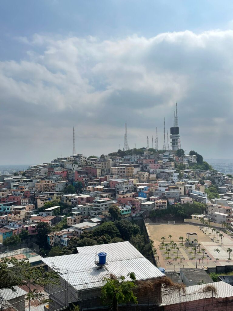 Several colourful slum houses on Santa Ana Hill in Guayaquil, Ecuador