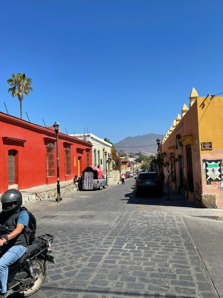 Brightly coloured buildings in Oaxaca, Mexico