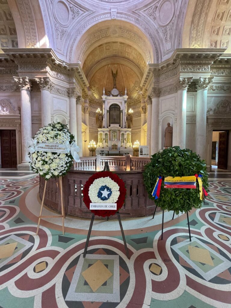 Inside Asuncion's Pantheon of Heroes, a mausoleum housing many Paraguayan heroes, where tributes have been left by the embassies of Germany, Chile and Ecuador