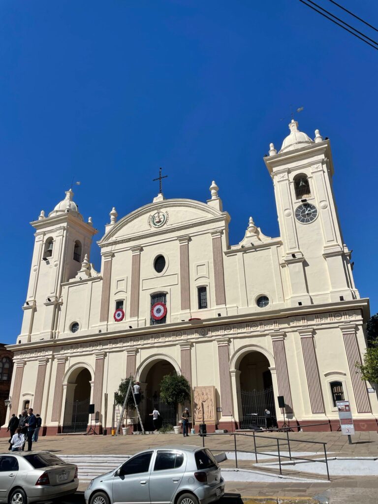 Asuncion Cathedral, a beige-coloured church in Paraguay with a cross on top