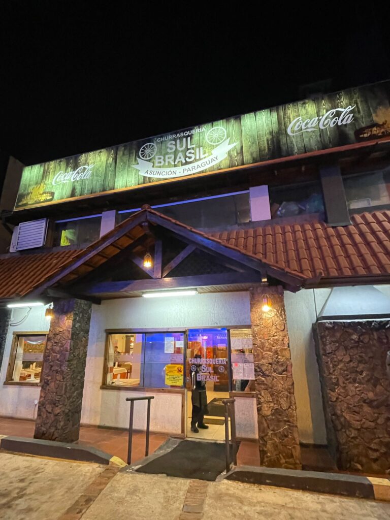 The outside of Sul Brasil, a steakhouse in Asuncion, Paraguay