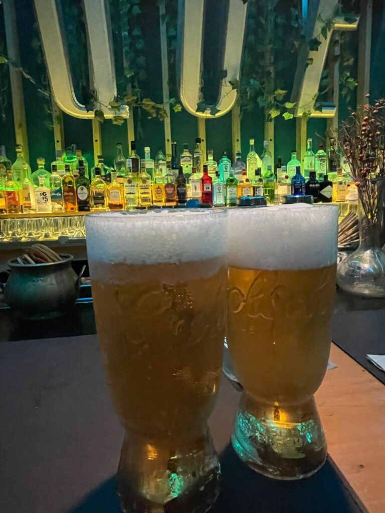 A couple of pints of beer inside one of Palermo's many upmarket bars in Buenos Aires