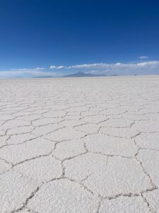 Salar de Uyuni in Bolivia, where the salt has formed a hexagon-shaped pattern