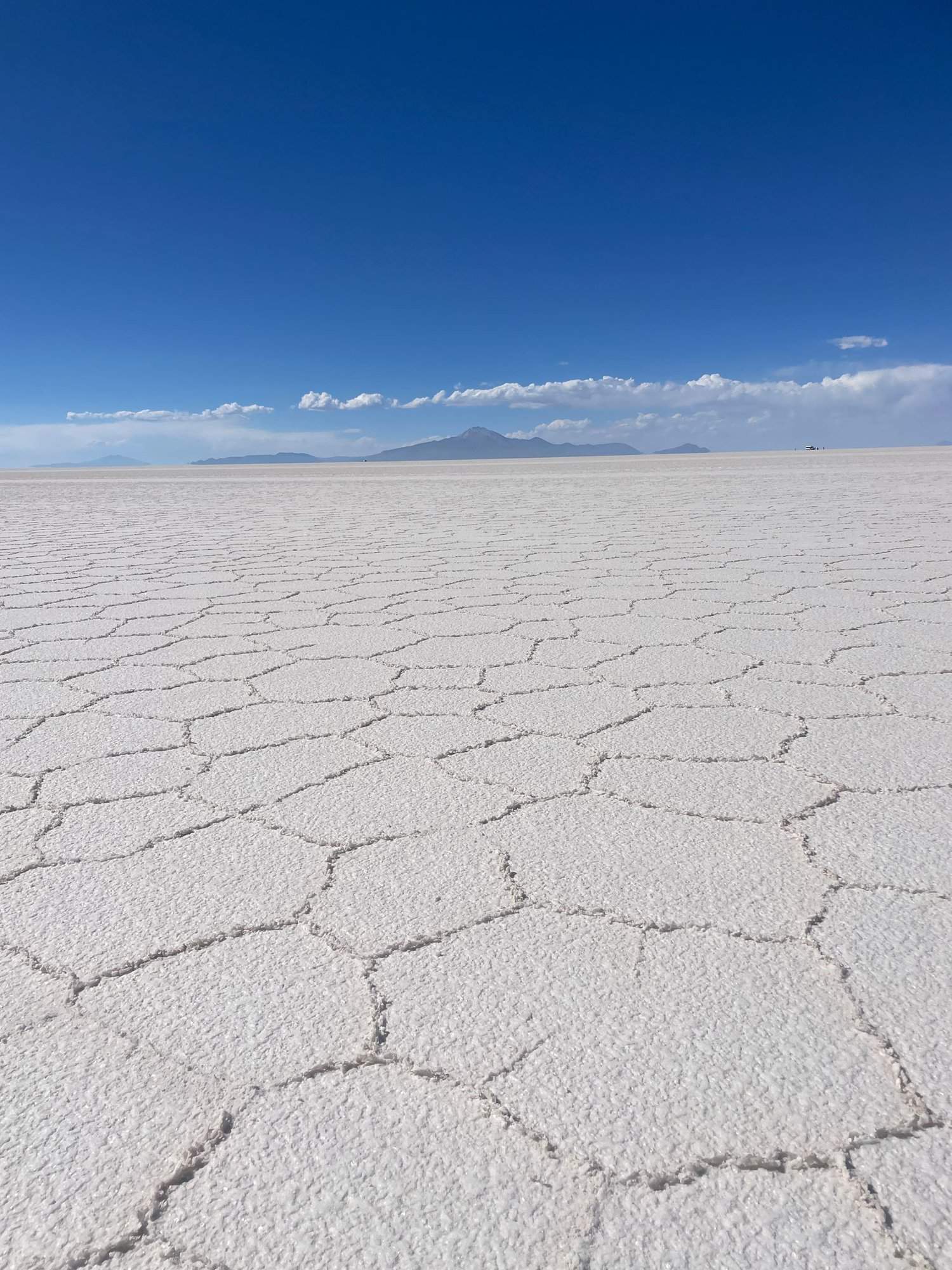 Salar de Uyuni in Bolivia, where the salt has formed a hexagon-shaped pattern.