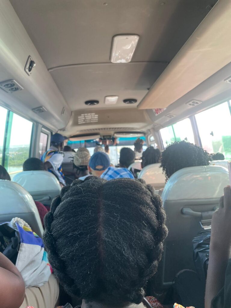 The crowded minivan I took from Paramaribo to the Suriname border town of Albina. You can see several passengers cramped into the small van