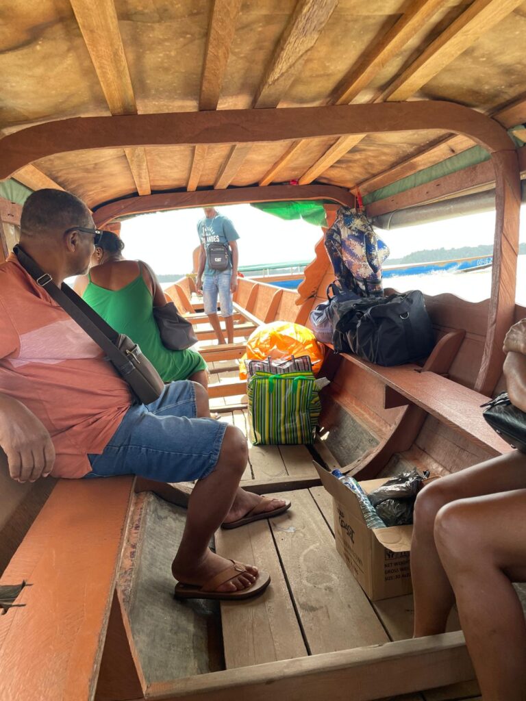 A group of people I shared a wooden pirogue with, whilst crossing the Maaroni River from Suriname to French Guiana