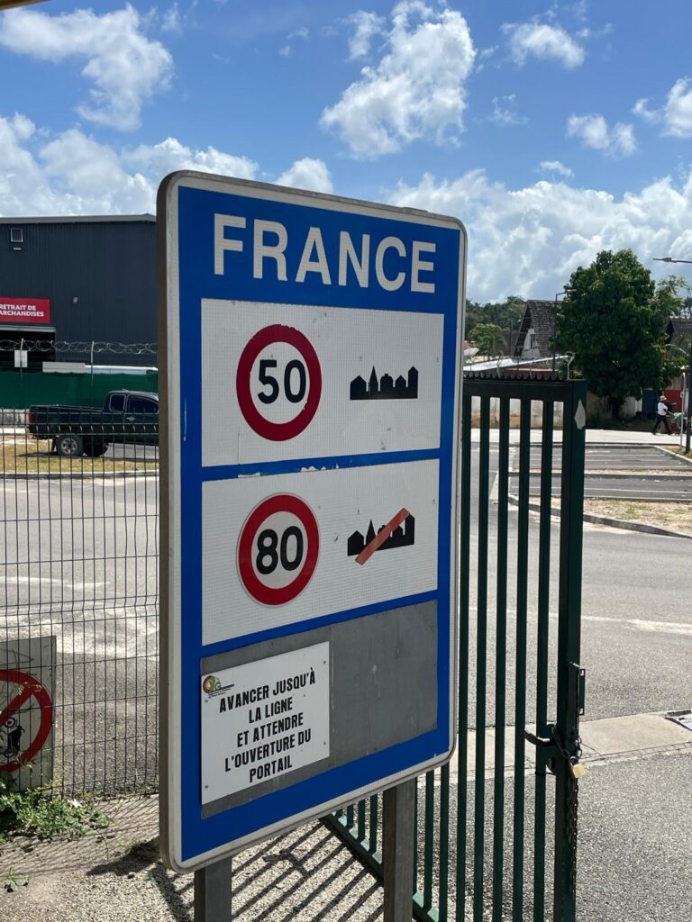 A sign that says "France" at the French Guiana border. French Guiana is in South America, but it's a French territory