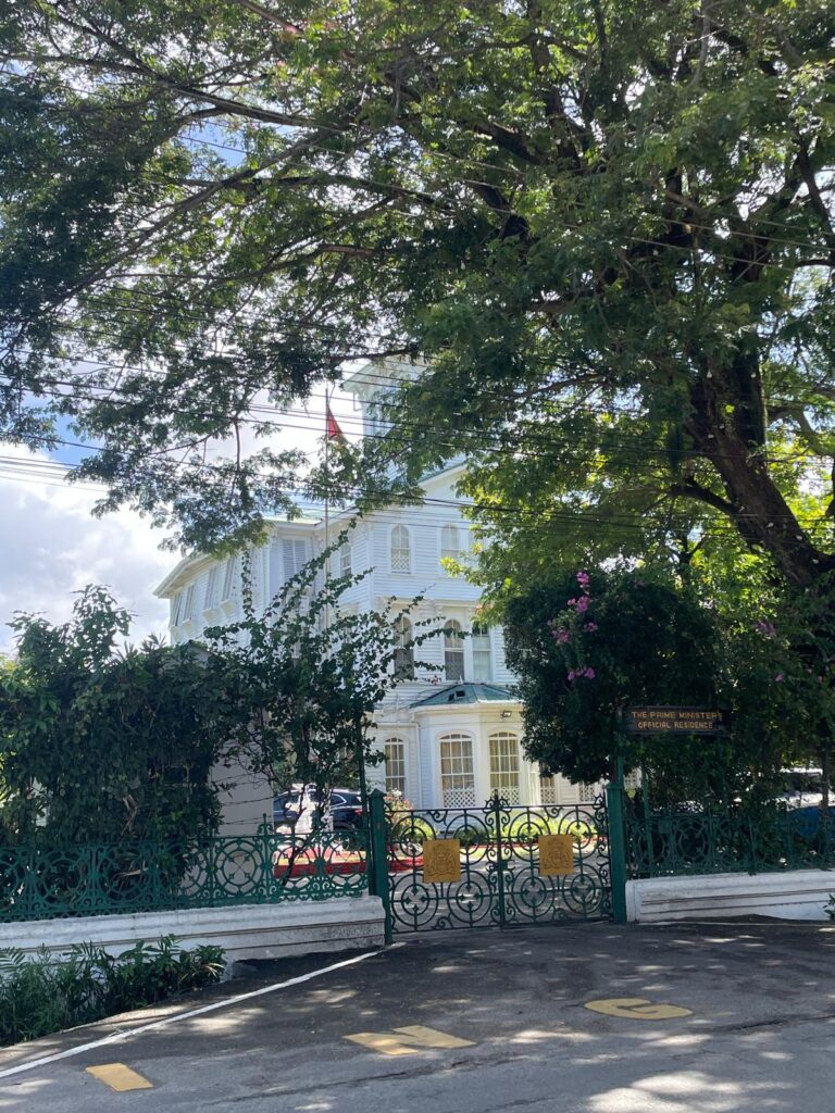 A large white building which is the house of Guyana's Prime Minister in Georgetown