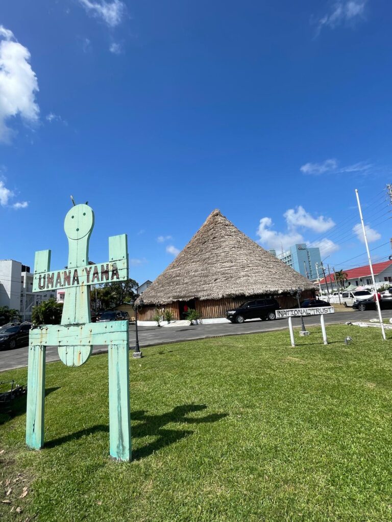 A cone-shaped wooden hut called Umana Yana, located in Guyana's capital Georgetown