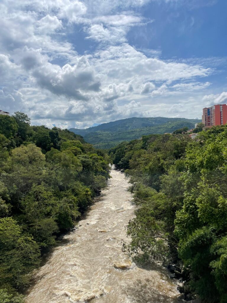 A river running through the trees of San Gil, Colombia